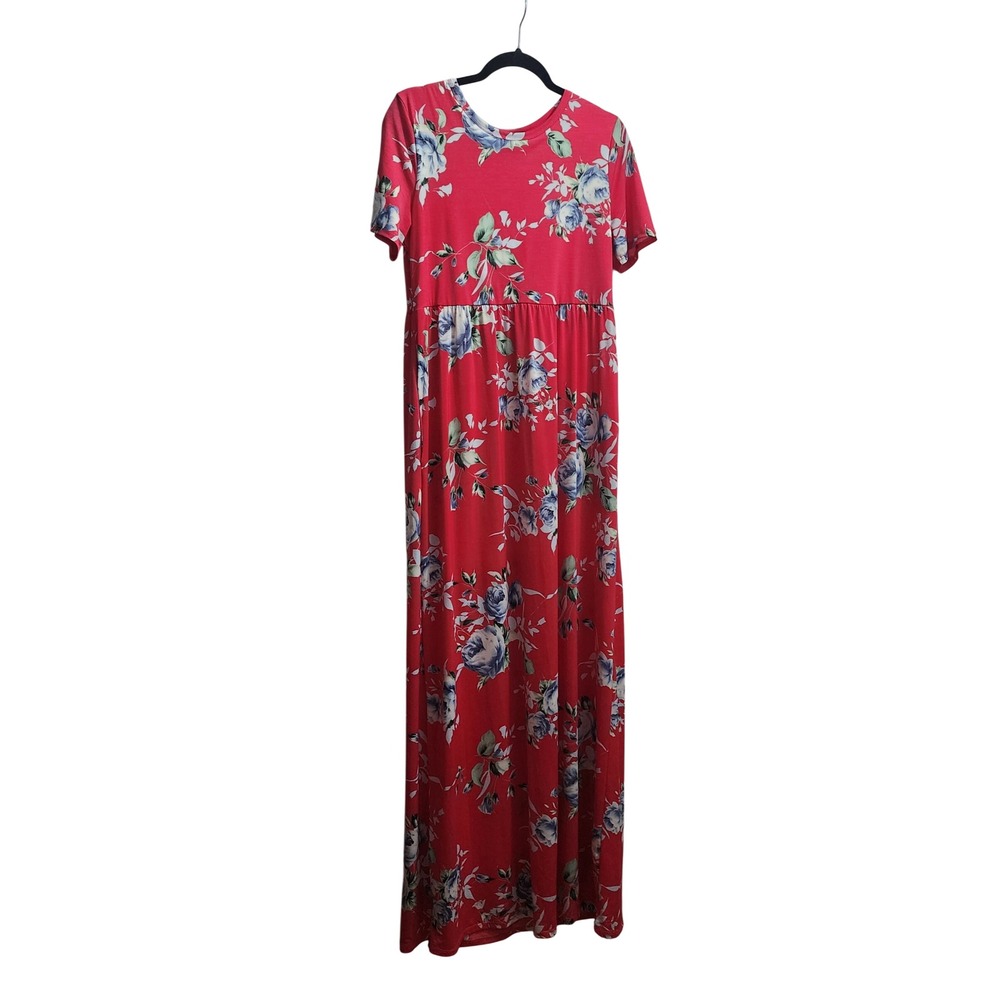 Beeson River‎ Plus Red Floral Short Sleeve Maxi Dress 1XL